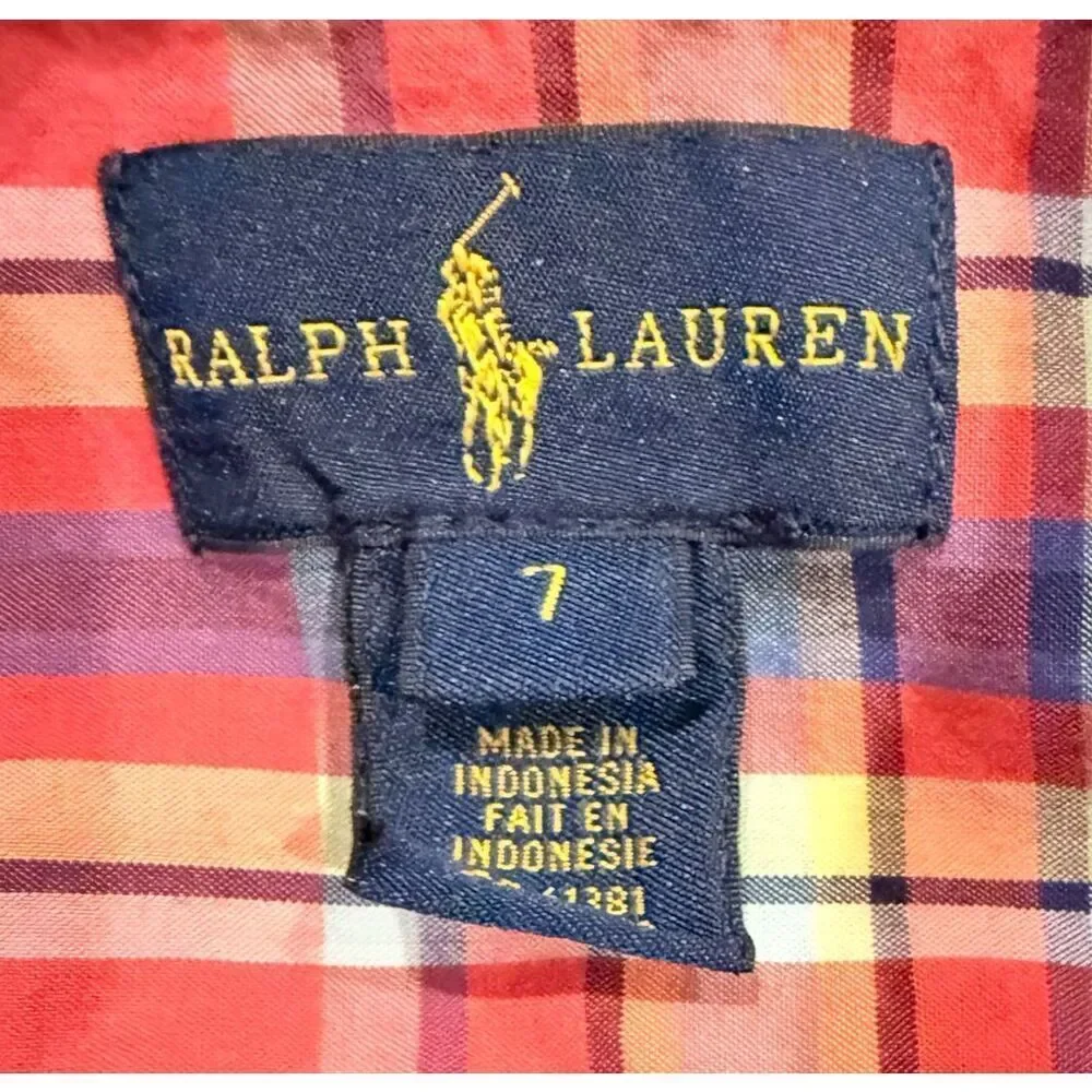 Ralph Lauren Boys Plaid Button Down Shirt Sz. 7. Preppy Classic